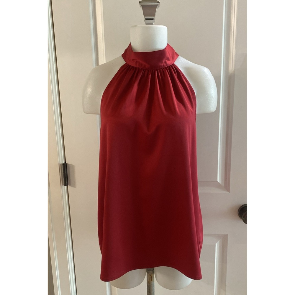 Gap Red Satin Sleeveless Halter Tie Neck Blouse Mock Neck Size Large